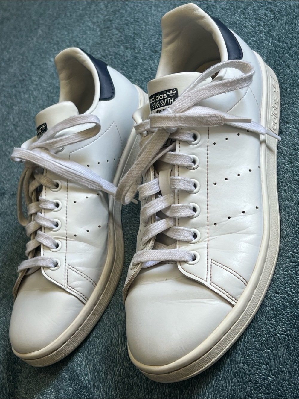 adidas Stan Smith White Sneakers with Navy Heel Tab